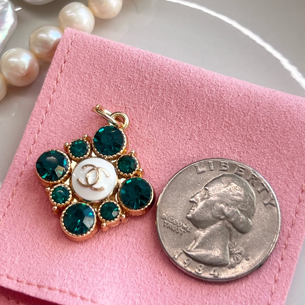 Chanel Gold and Green Rhinestone Charm - Picture 4 of 5